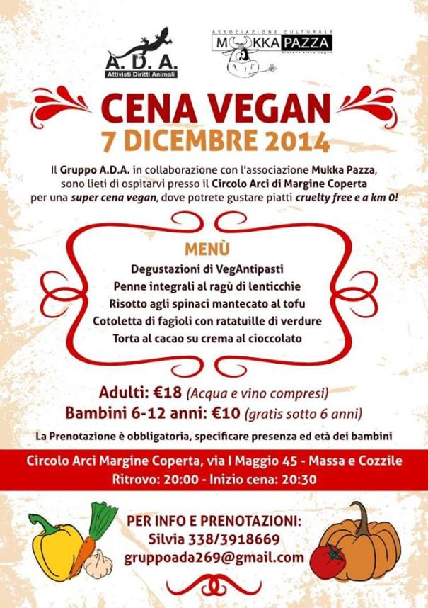 cena vegan 7 dicembre